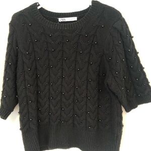 Zara Black Beaded Crew Neck Sweater